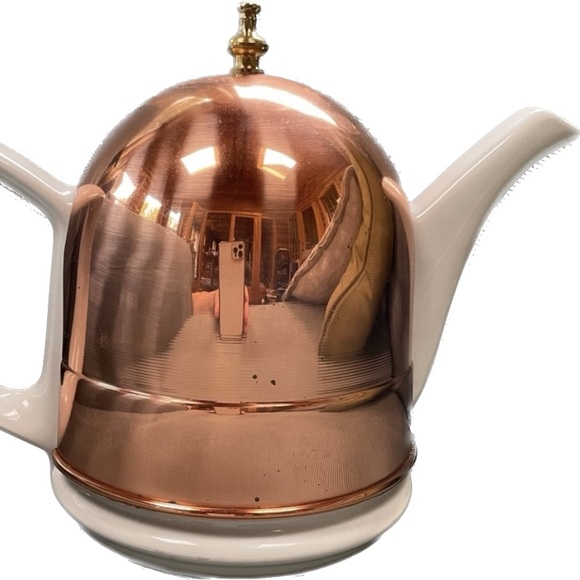 Vintage Copper Insulated Teapot ceramic white teapot - Picture 1 of 3